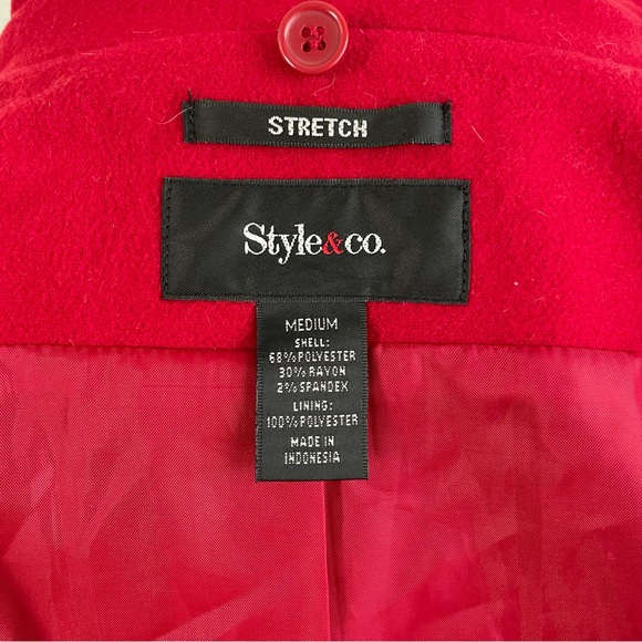 Style & Co Red Double Breasted Peacoat with Removable Hood - Picture 14 of 14